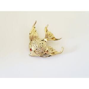 Vintage Angel Fish with Red Stone Eye Brooch